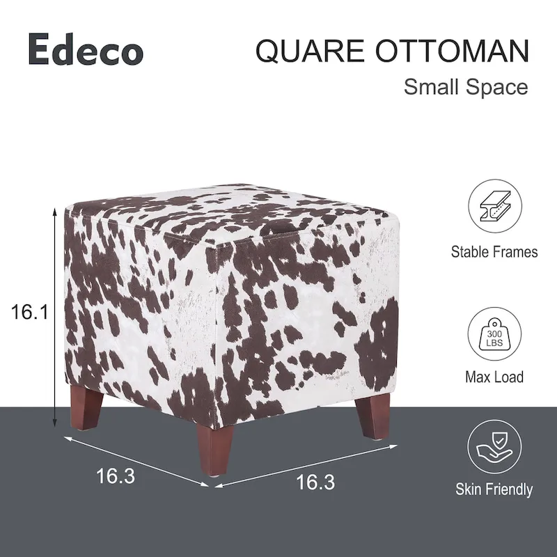 Adeco British Style Cow Print Cube Ottoman Home Bench Classy Footstool