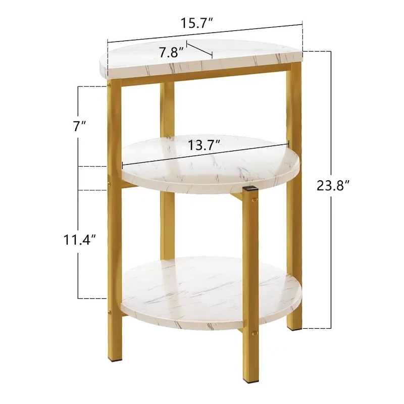 Modern 3 Tier End Table with Marble Tabletop