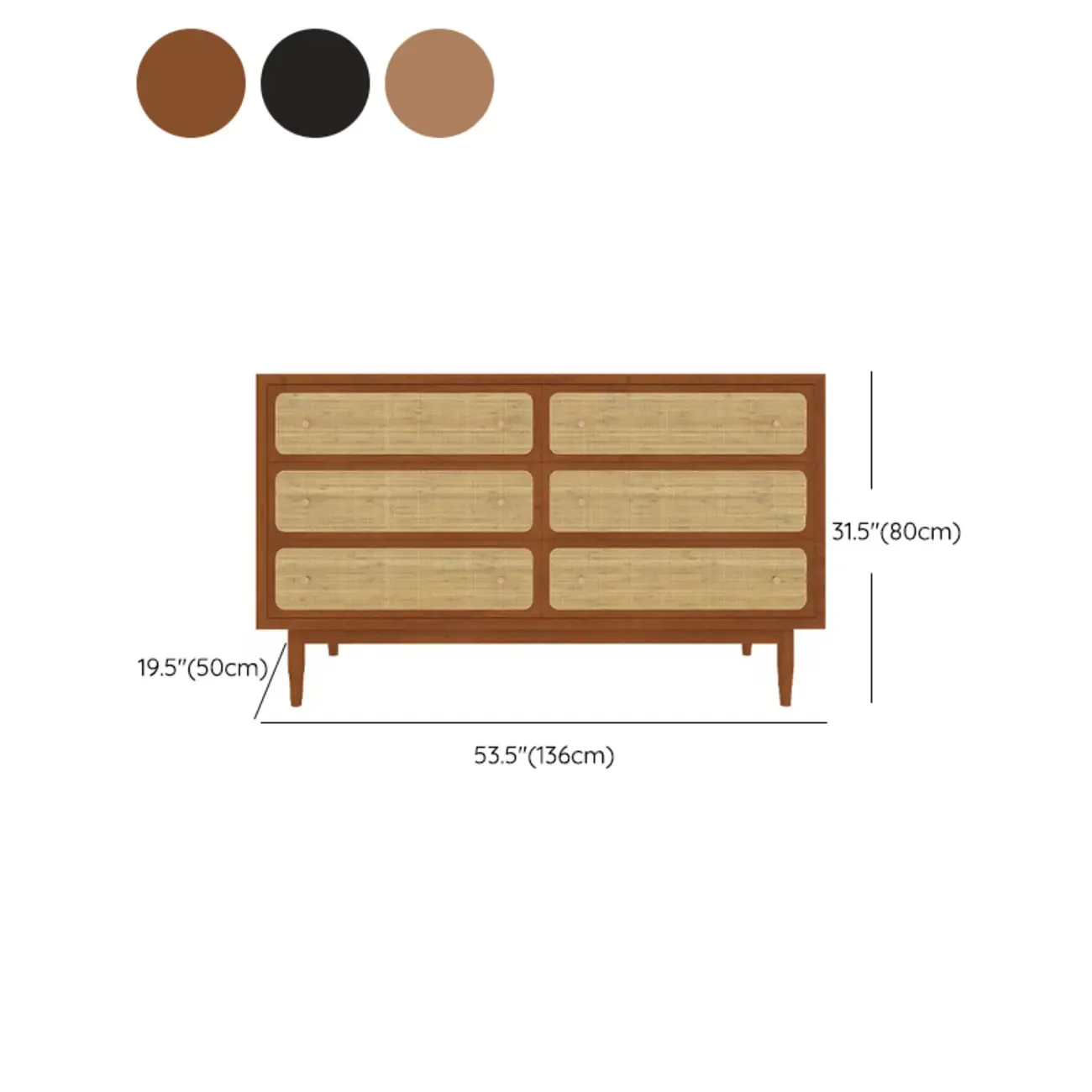 Tropical Wooden Dresser with Drawers and Gold Handles