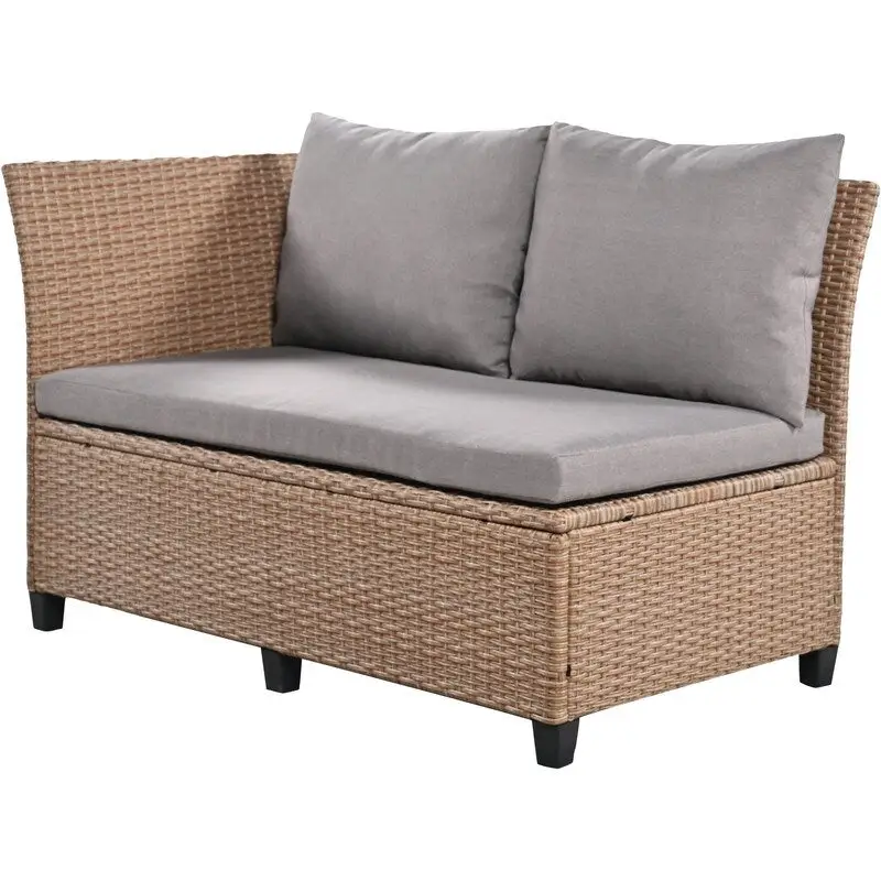 5-Piece L-Shaped Patio Rattan Sofa Set with 2 Extendable Side Tables