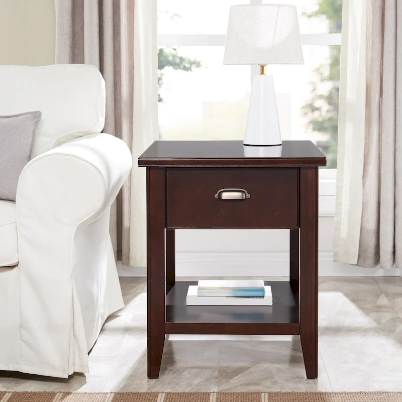 Laurent 20 in. Solid Wood End Table with Shelf and Drawer