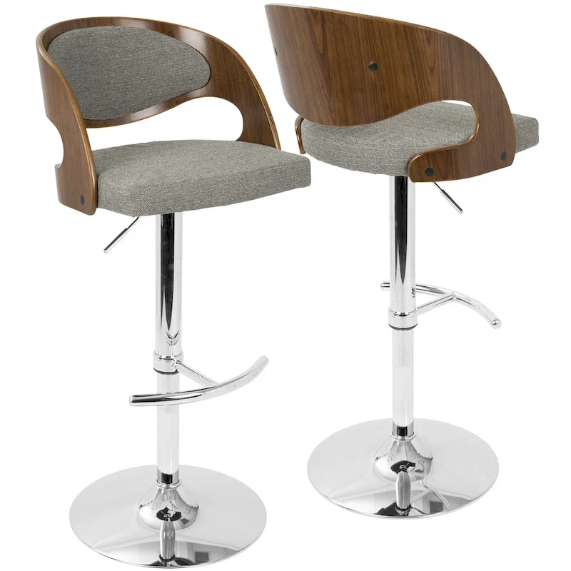 Adjustable Swivel Bar Stool, Brown/Cream/Grey, Mid-Century Modern, Single