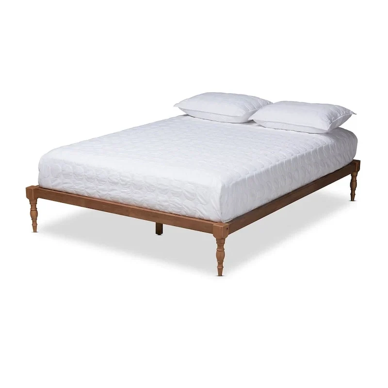 Walnut Brown Platform Bed Frame with Turned Legs