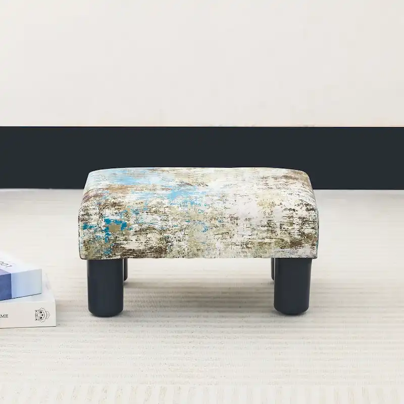 Velvet Tufted Foot Stool Ottoman – Blue / Dark Green / Paintings, Single