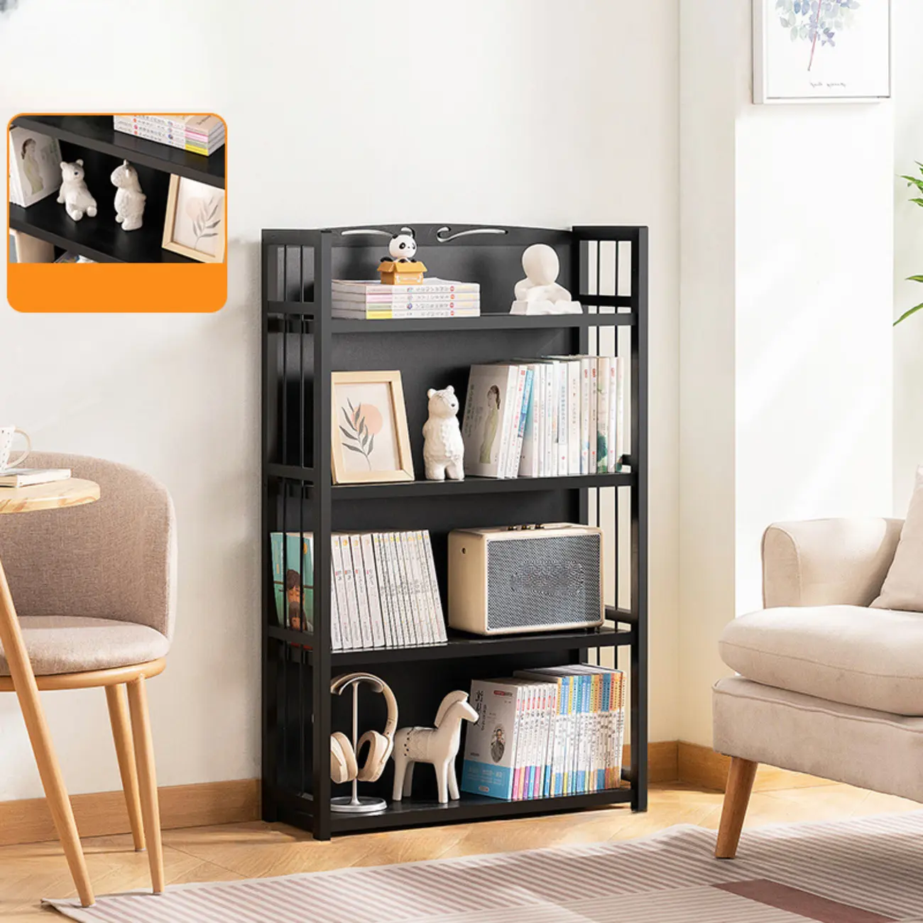 Premium Bamboo Modern Black 5-Shelf Open Bookshelf