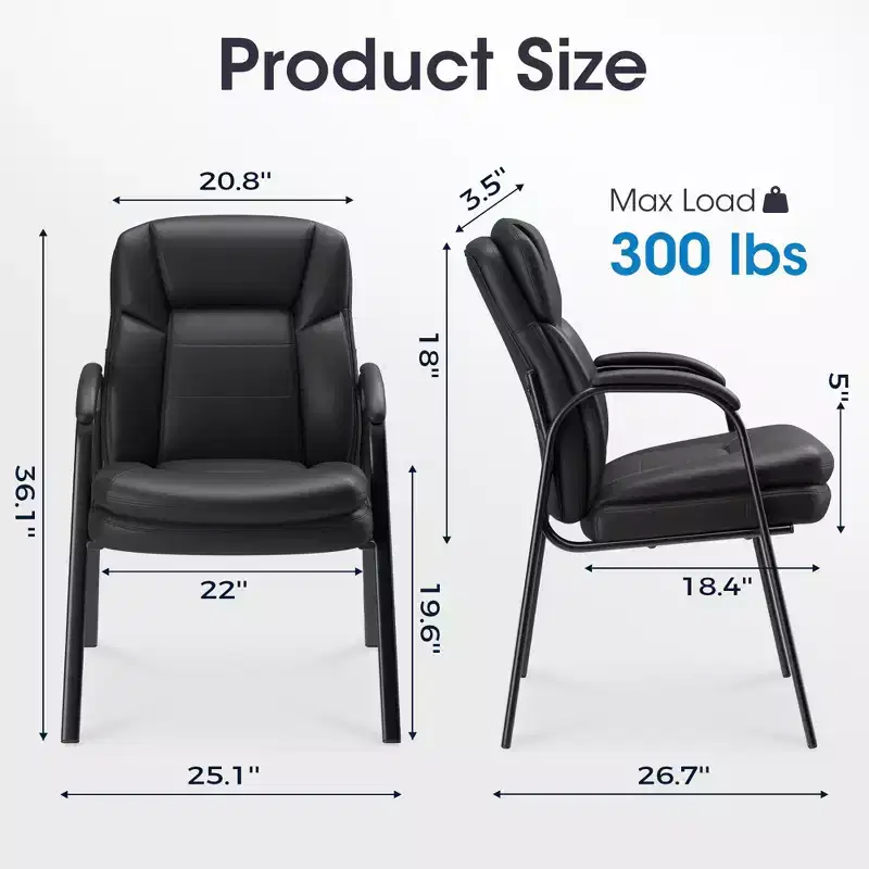 Set of 2 Ergonomic Office Chair with Welded Steel Frame & High-Density Foam, Water-Resistant PU Leather and Thickened Armrests for Office