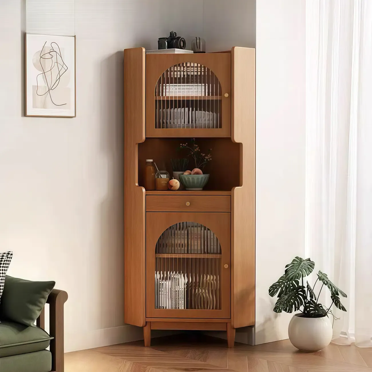 Tall Wooden 5-Tier Open Storage Display Buffet Cabinet