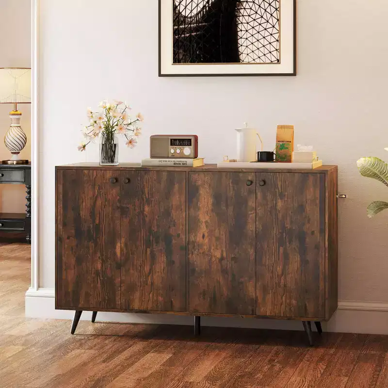 Costway Buffet Sideboard Mid Century Modern 4-Door Storage Cabinet 50 Accent Cabinet Brown/White