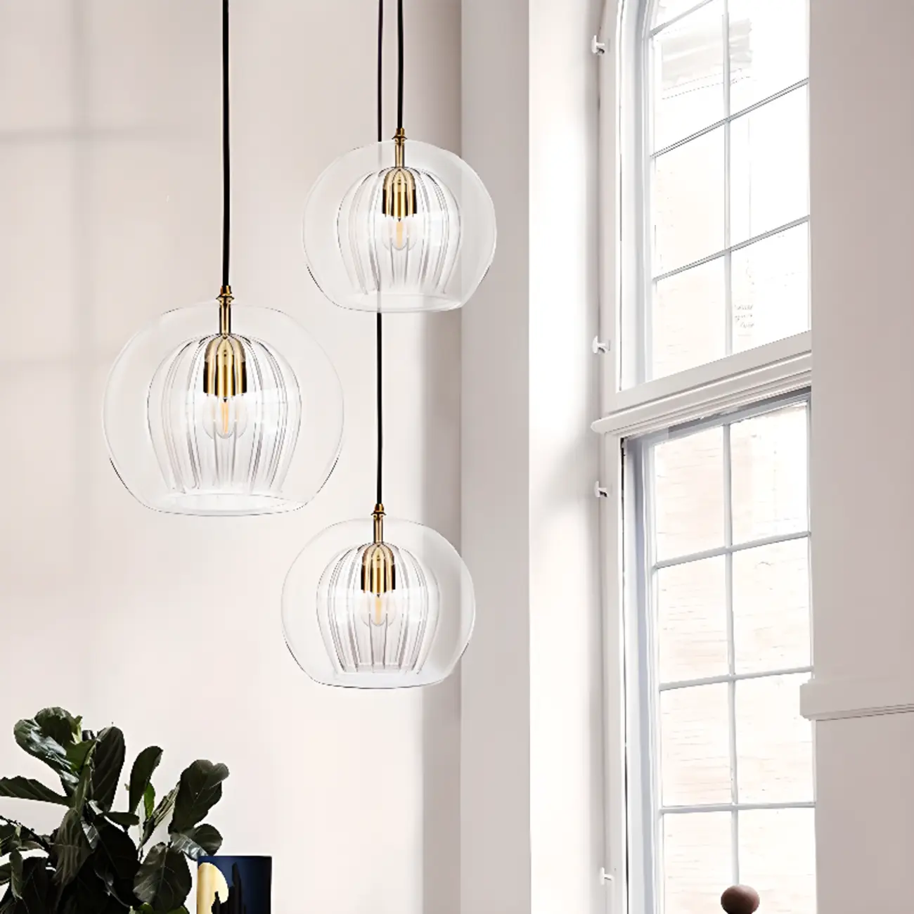 Modern Globe Glass Kitchen Pendant Lighting Height Adjustable