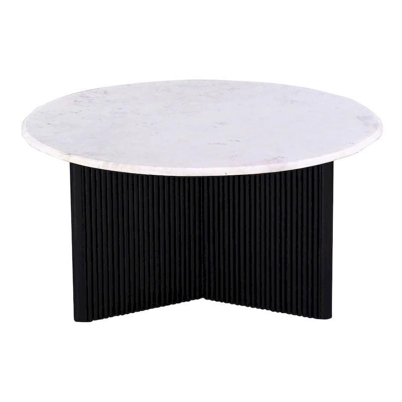 Luxurious Round Mable Topped Pedestal Coffee Table, Living Room Sofa Side Table, White/Black