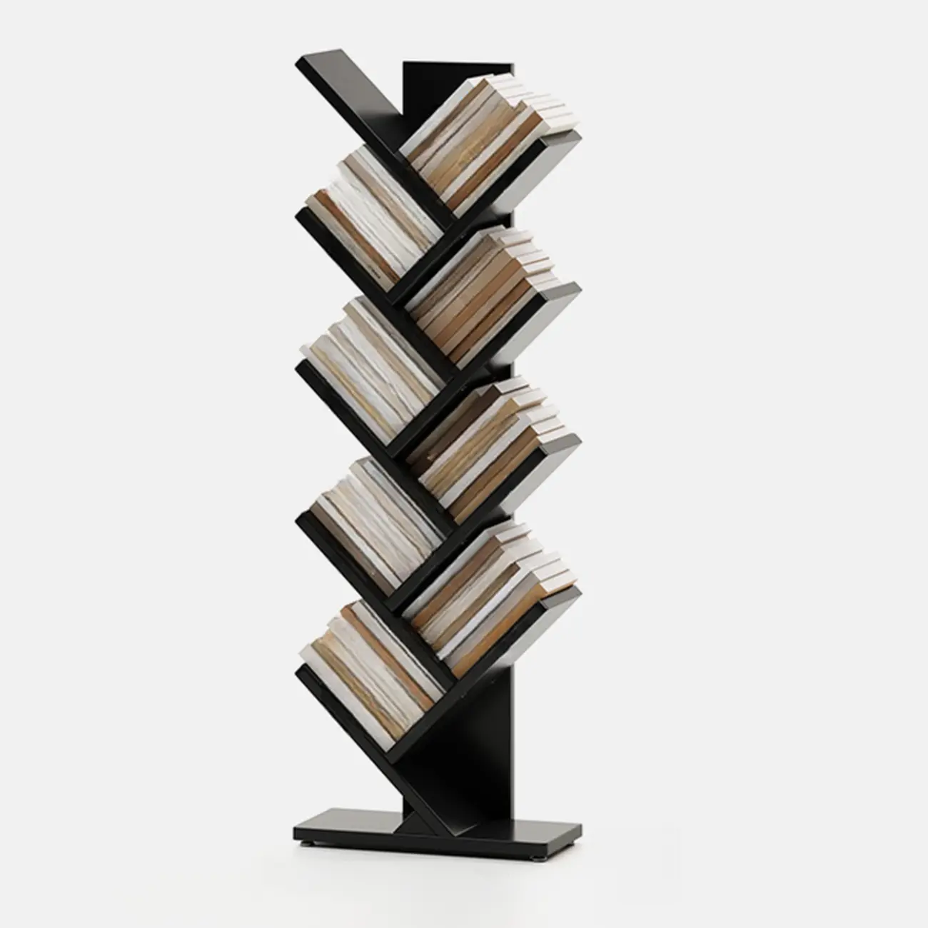Black Wood Tree-Shaped Vertical Display Bookcase