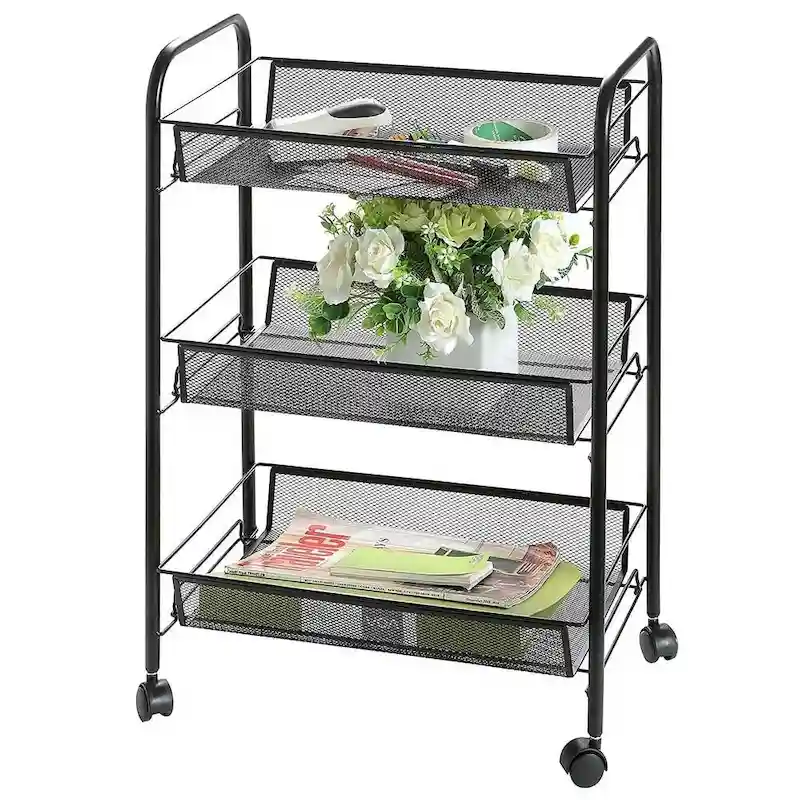3-Tier Rolling Kitchen Trolley Cart Island Wire Rack Shelf