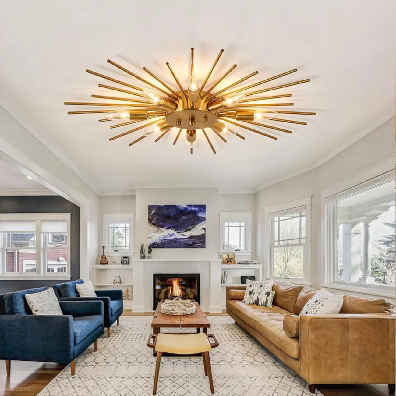 Gold Starburst Sputnik Flush Mount Ceiling Light