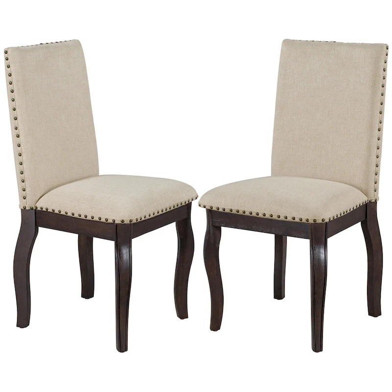 Set of 4 Wood Upholstered Dining Chairs with Nailhead Trim