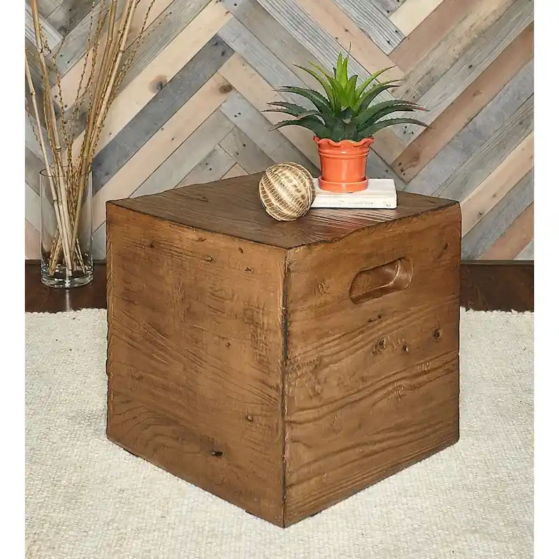 Hagen Rustic Square Wood Crate Side Table