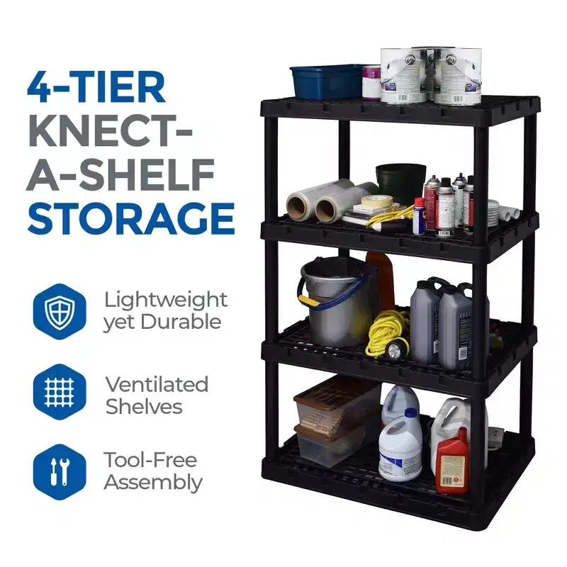 Gracious Living 4 Shelf Knect-A-Shelf Ventilated Light Duty Storage Unit, Black