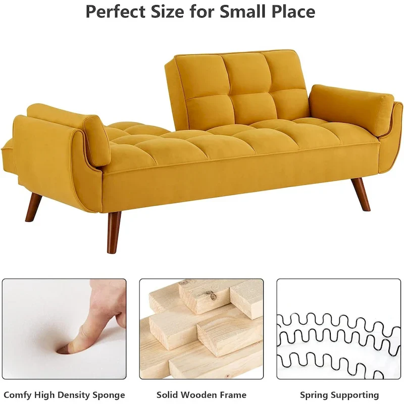 75.39 IN. Futon Sofa Bed, Convertible Upholstered Couch Sleeper with Reclining Sleeper Split Tufted Back