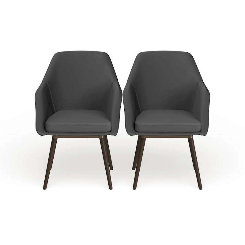 Carson Carrington Akrehamn 2-piece Grey Faux Leather Arm Chair Set with Beech Legs