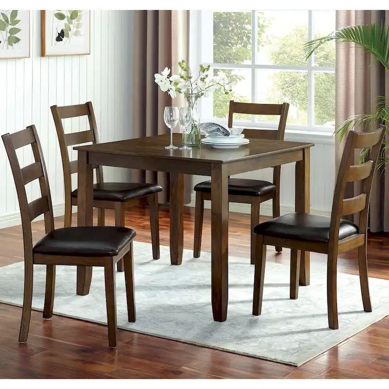 Oma Transitional Walnut Solid Wood 5-Piece Dining Table Set by