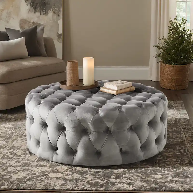 Gdansk Round Tufted Ottoman with Casters
