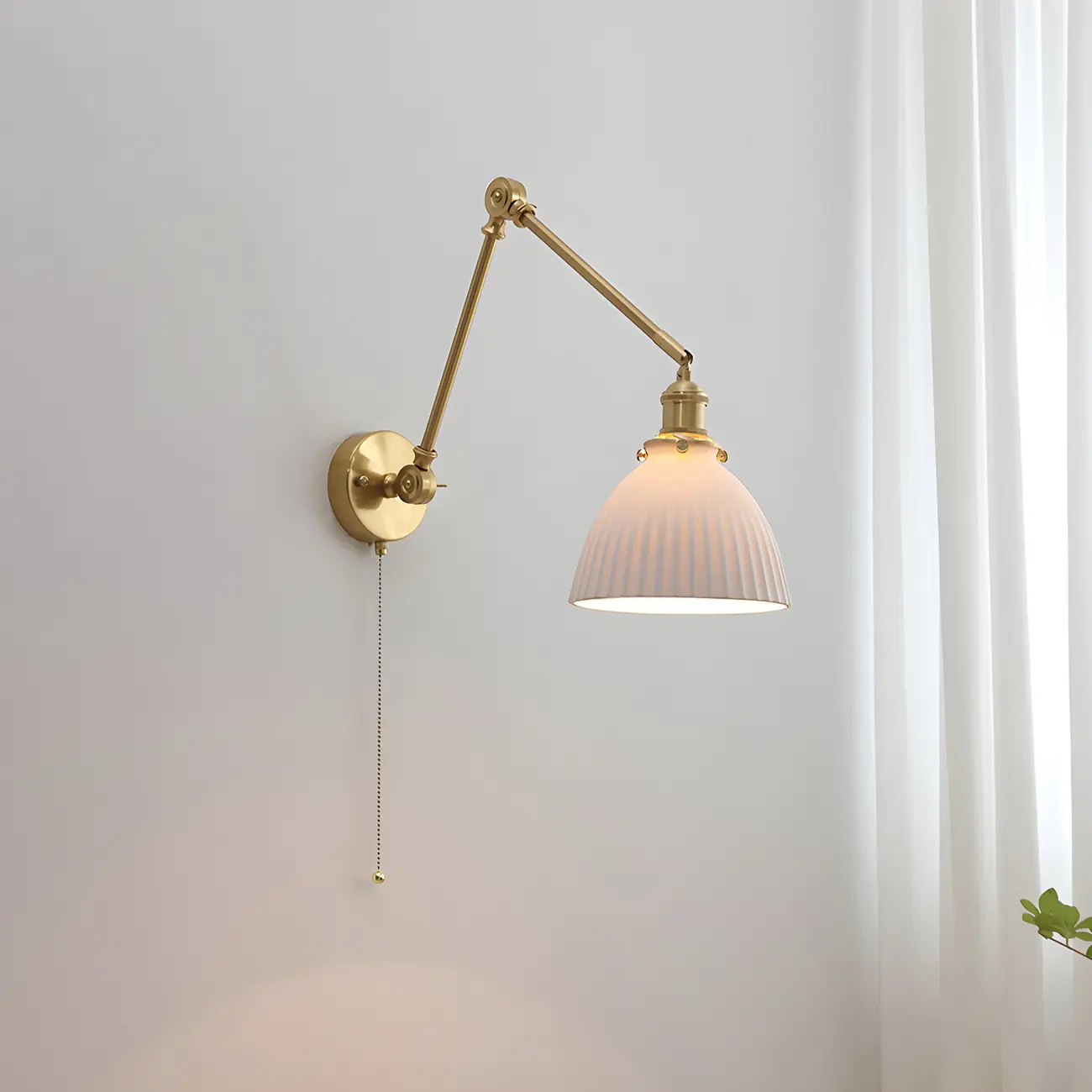 Classic Gold Metal Swing Arm Ceramics Shade Wall Light