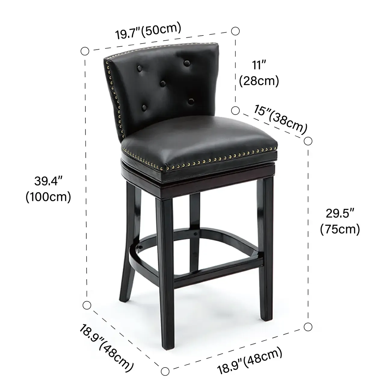 Solid Wood Genuine Leather Swivel Bar Stool