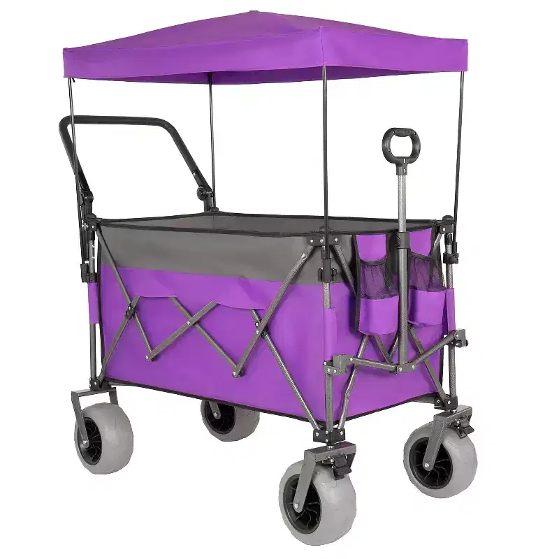 Multi-Functional Push-Pull Wagon with Canopy & 9x4 Beach Tires, Rotating Handle, 480 lbs 300L Capacity
