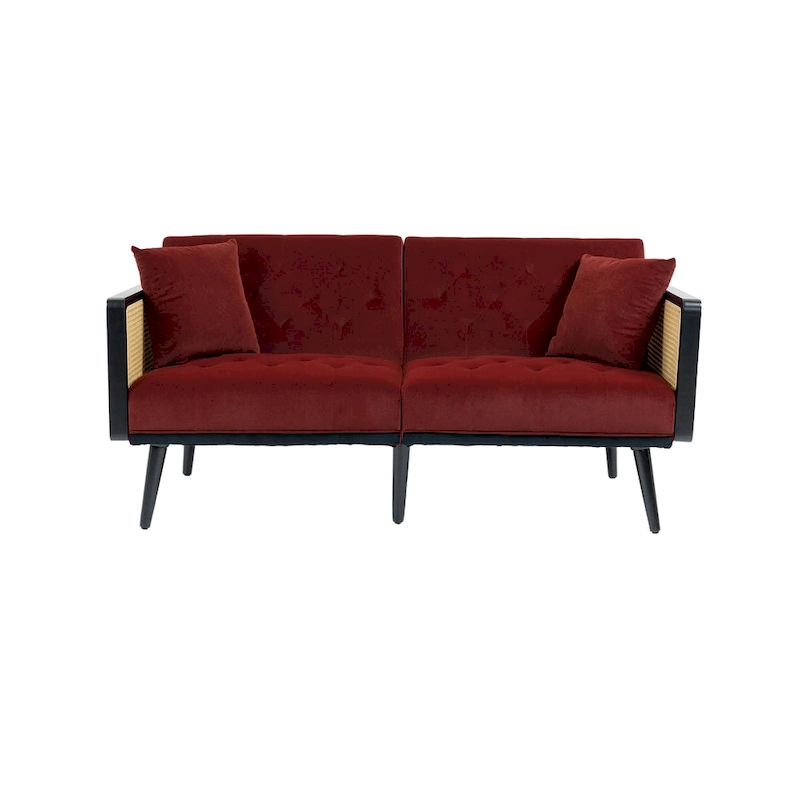 Velvet Upholstered Tufted Sleeper Loveseats Armsofa with Metal Feet