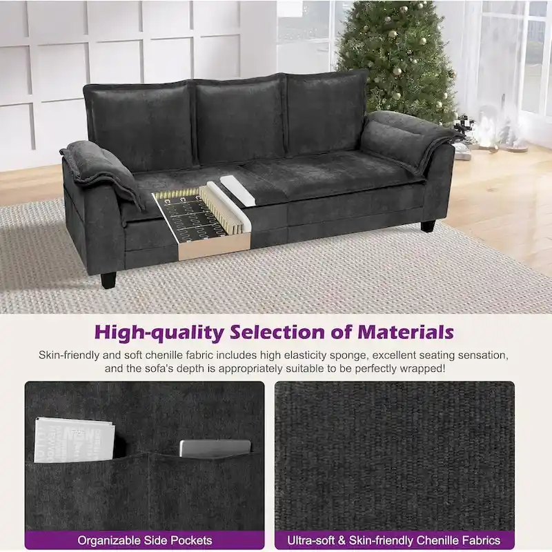 Tufted Upholstered 3 Seater Sofa Modern Chenille Couches