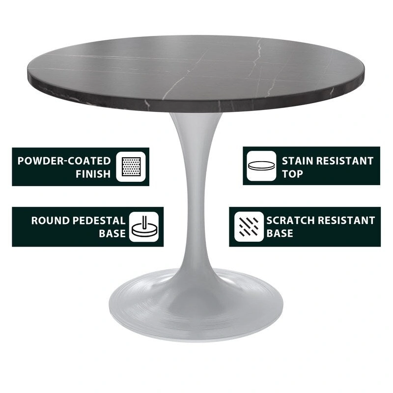 Verve Dining Table with a 36 Round Tabletop in White Steel Pedestal