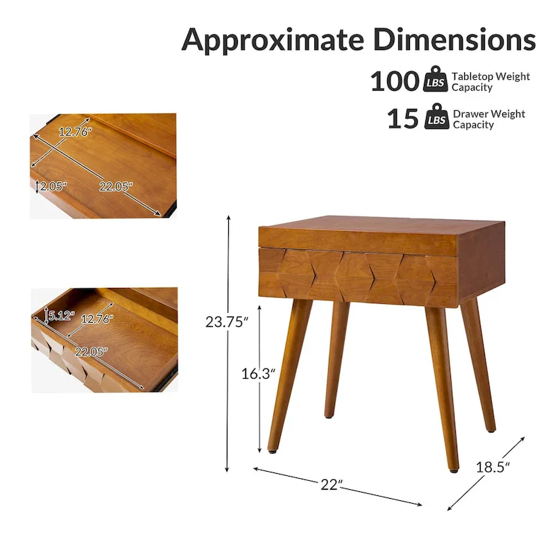 Julian Mid-century Modern End Table with Charging Station by
