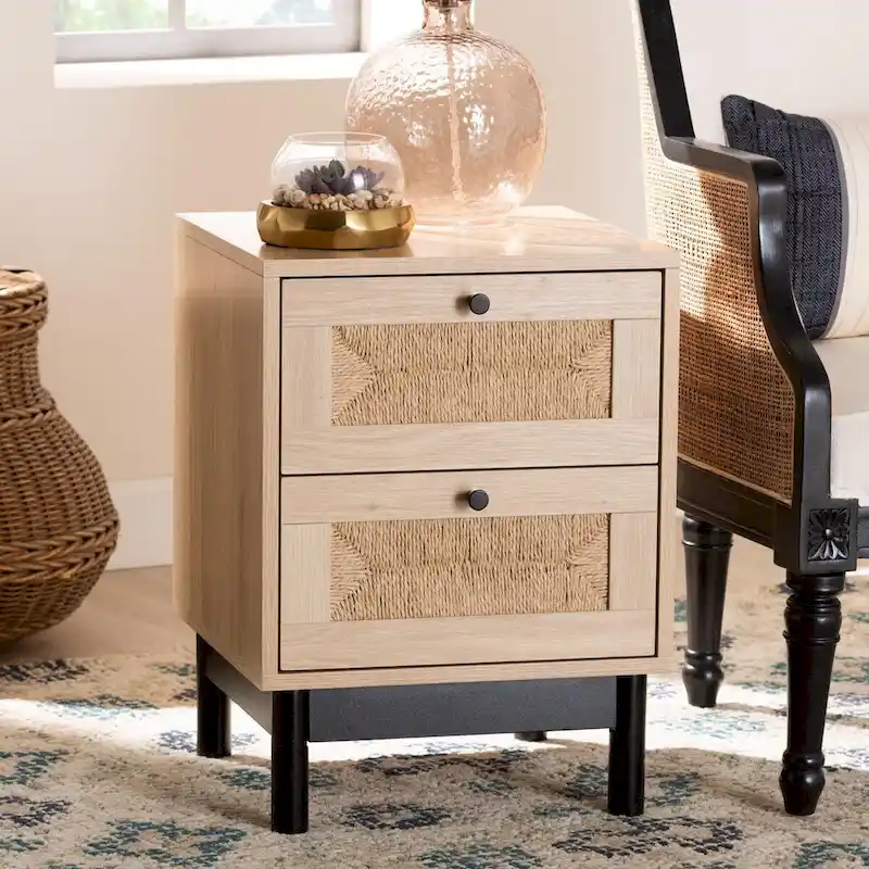 Light Brown and Black 2-Drawer End Table