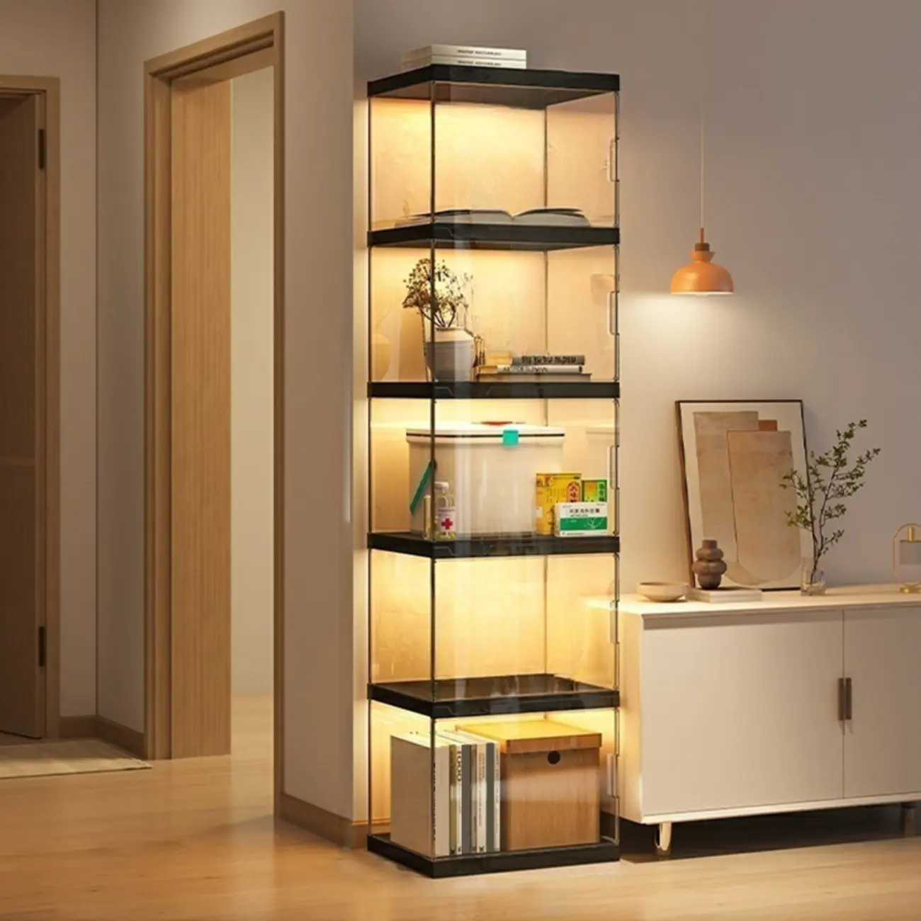 Modern Acrylic 5-Tier Lighted Display Bookcase