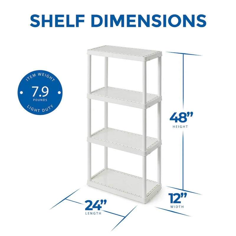 4-Tier Plastic Storage Shelving Unit, White - 1 Pack
