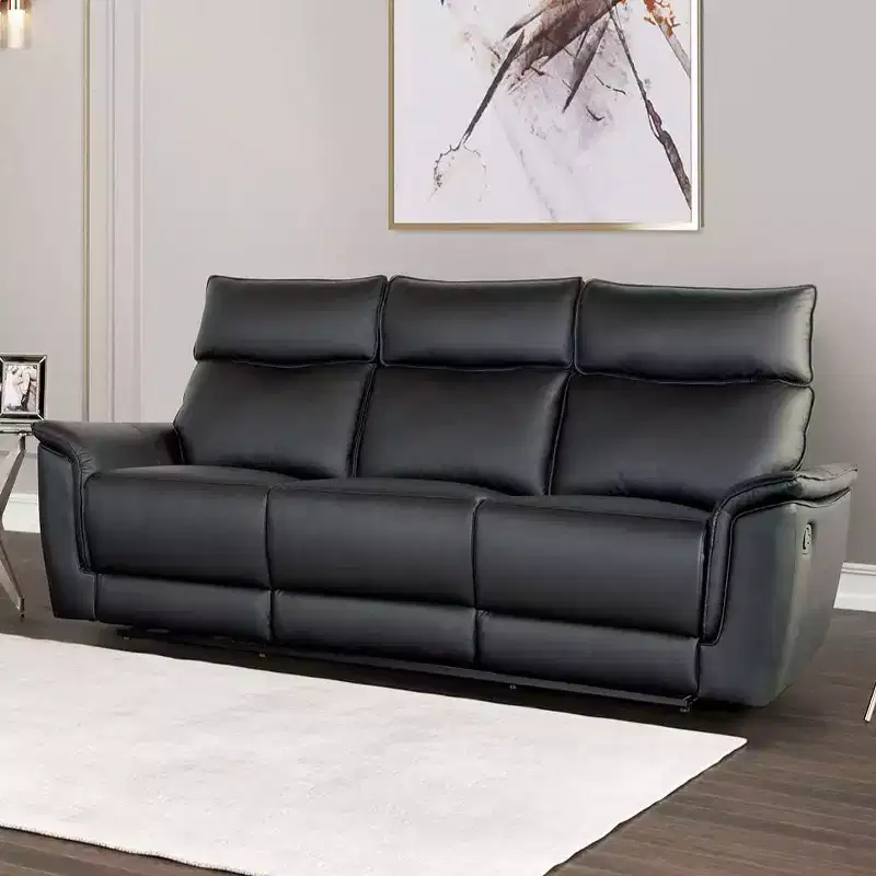 HOMES: Inside + Out Bisous 85.8" Sofa Leatherette with Manual Side Lever Recliner and Flared Padded Arms