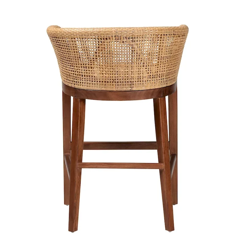 Papua Modern Bohemian Natural Rattan and Acacia Wood Counter Stool