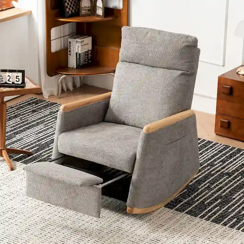 Upholstered Rocking Chair with Footrest and High Back