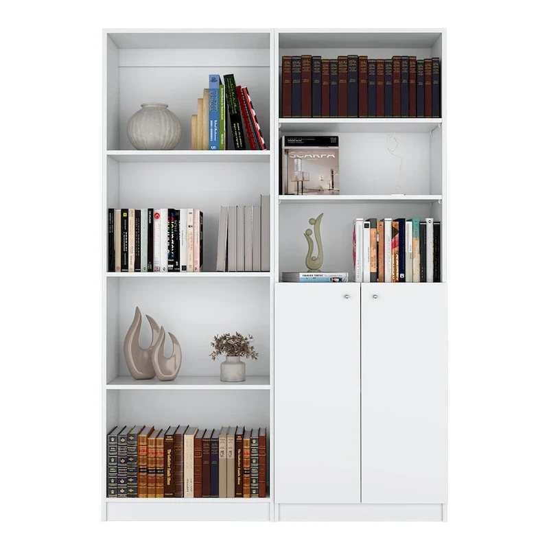 Tall 4-Shelf wide and Cabinet Bookcase Set of 2