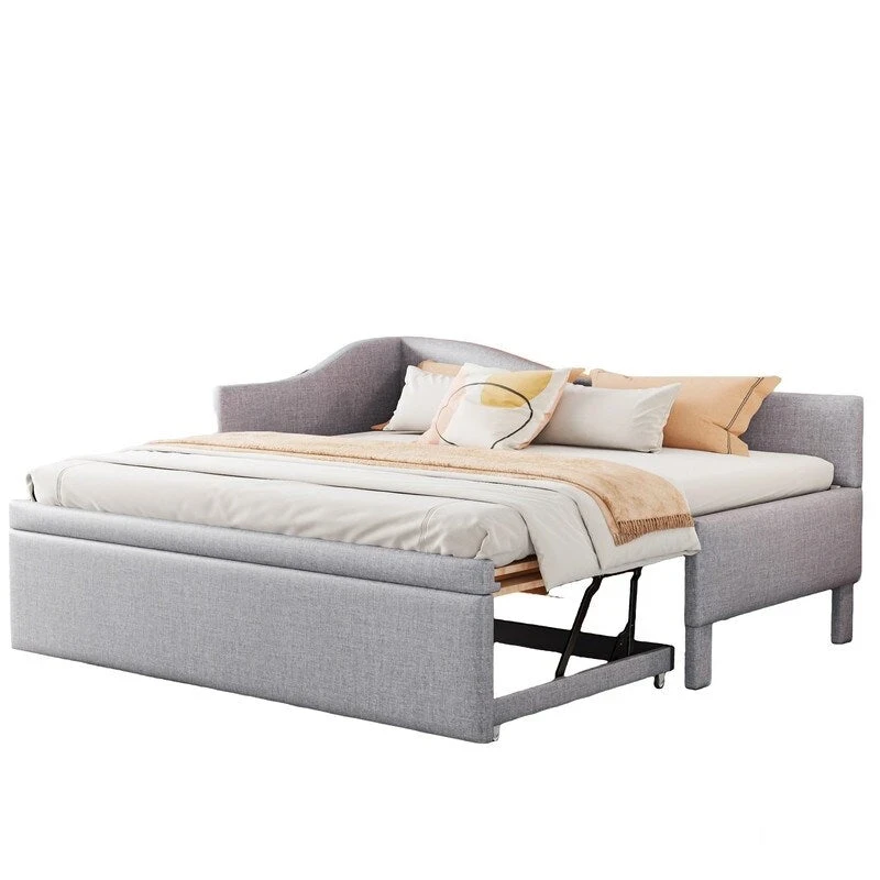 Twin-Size L-Shaped Upholstered Daybed With Pop-Up Trundle