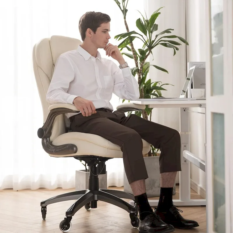 Ergonomic Executive Swivel Rolling Home Office Chair with Padded Flip-up Arms, Adjustable Tilt Lock for Adult Working Study