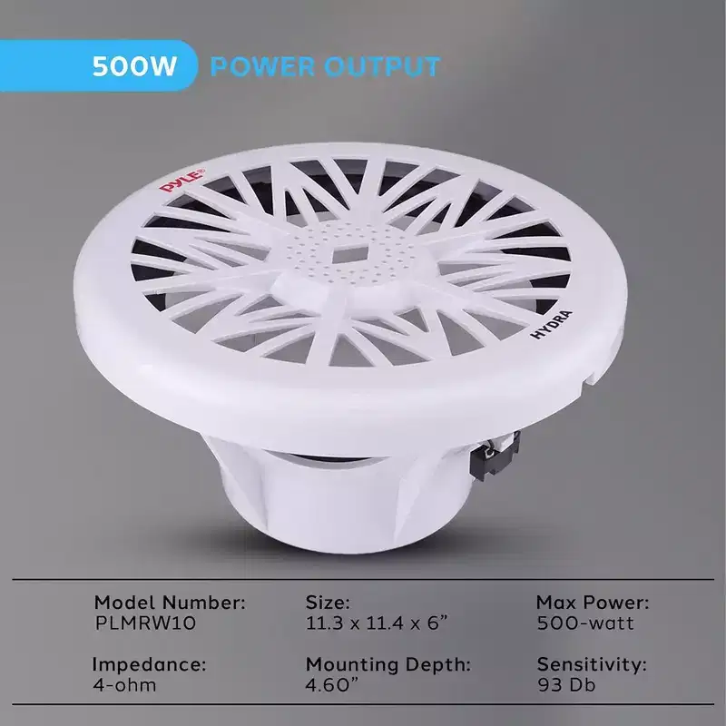 Pyle 10 Marine Subwoofer 500 Watt Water Resistant Design (PLMRW10) - White