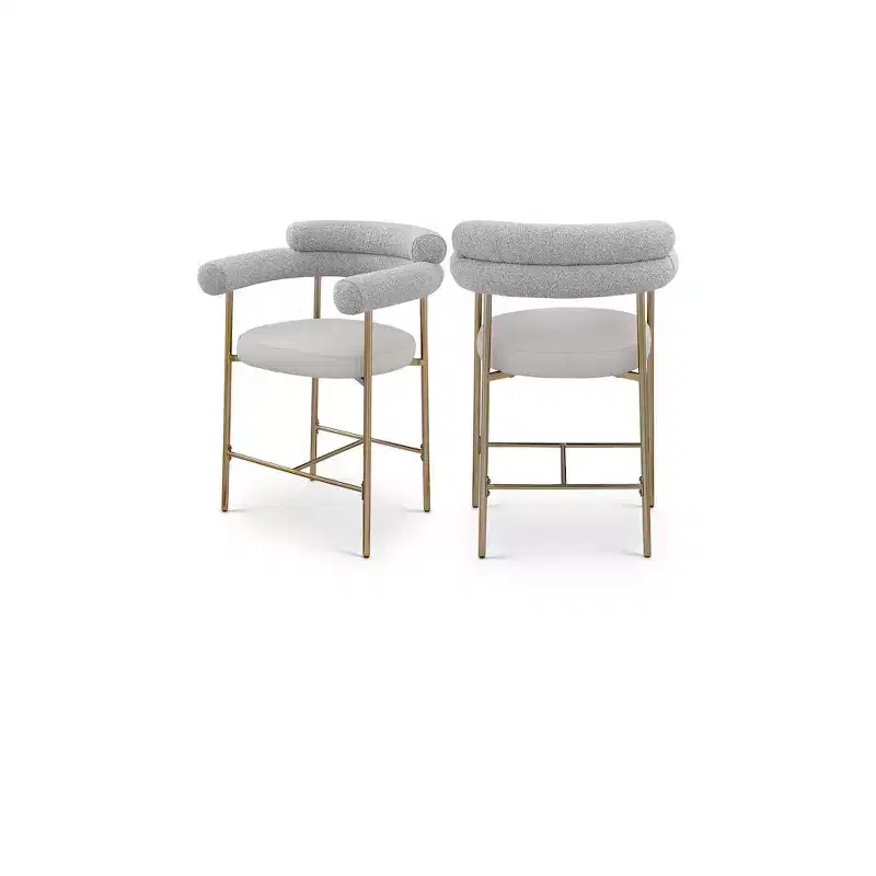 Meridian Furniture,Blake Taupe Boucle Fabric / Vegan Leather Counter Stool, Set of 2