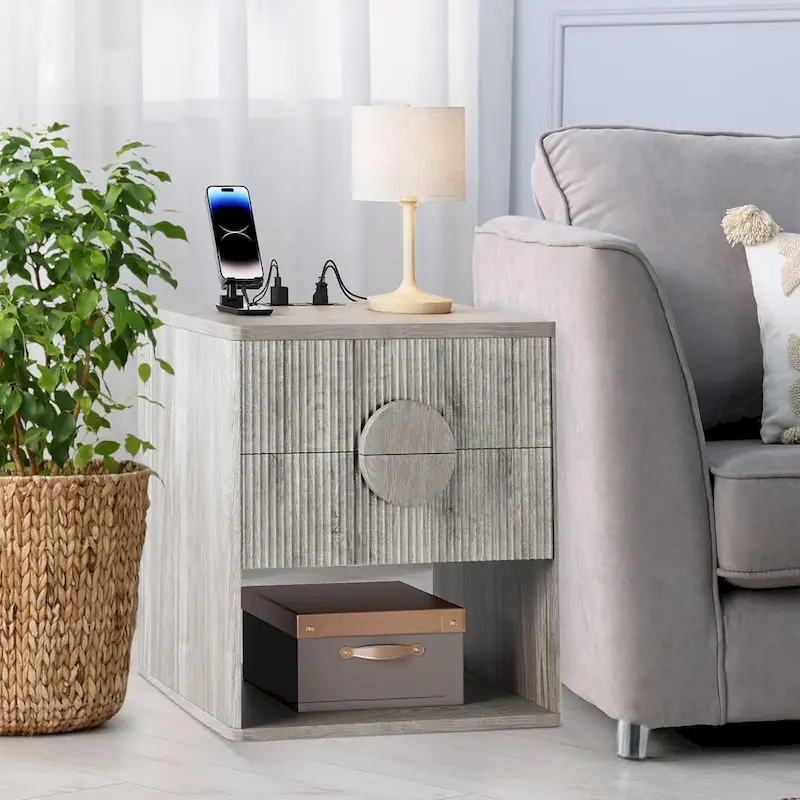 White Fluted Nightstand with Drawer, Single-User Bedside Table