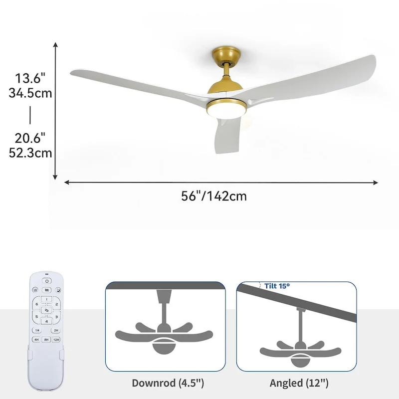 Moasis 56 ack Gold Ceiling Fan 3-Blade Modern Smart Reversible Ceiling Fan