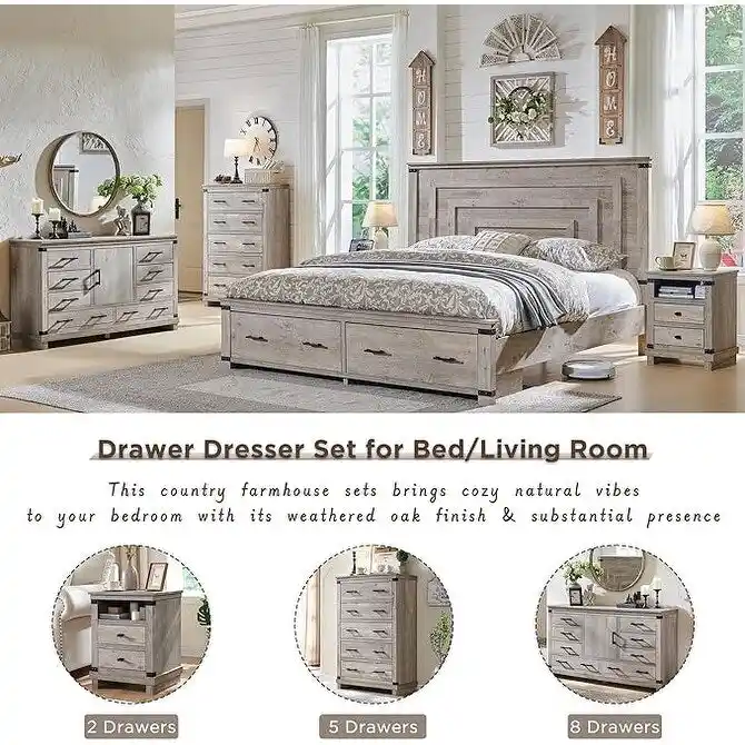 Farmhouse 6 Drawers Dresser, Wood Chest of Drawers, Closet Dresser