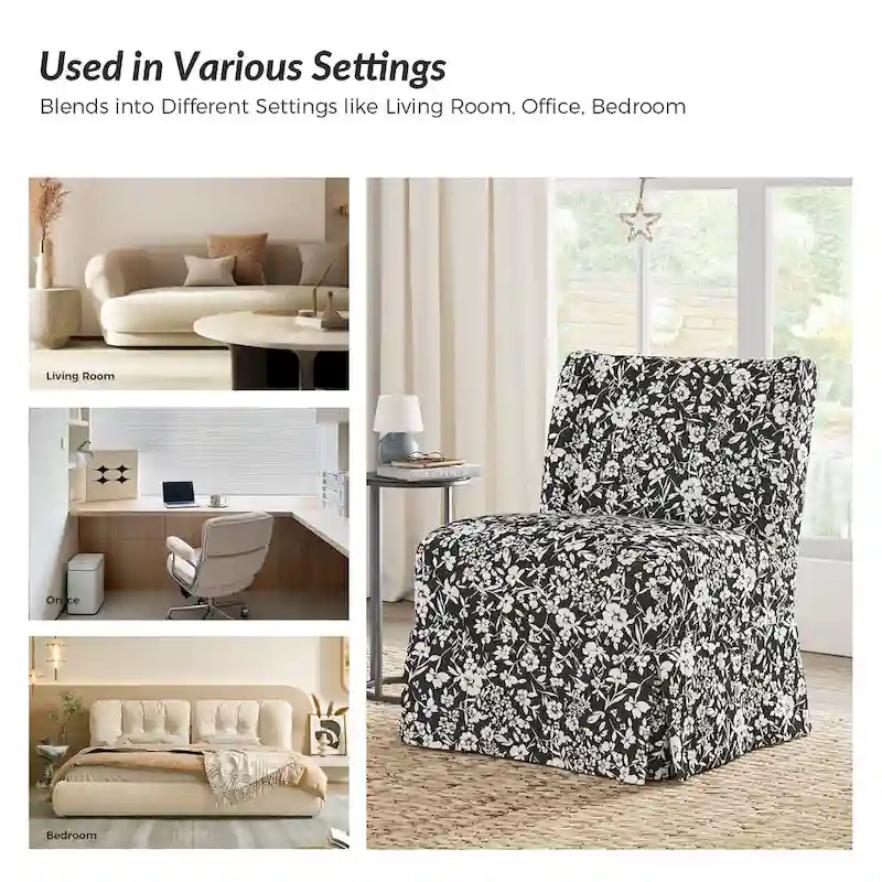 Falk Upholstered Farmhouse Armless Chair with Slipcover and Solid Wood Legs