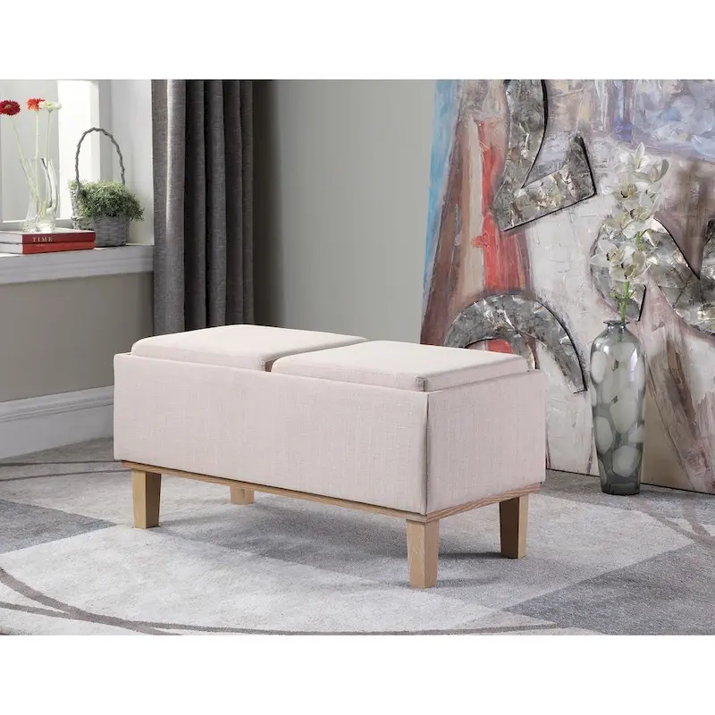 Beige / Grey / Cream / Blue 2-Seat Flip-Top Storage Bench
