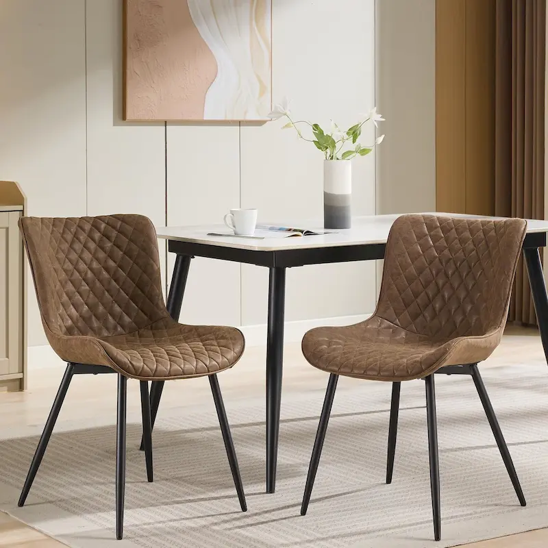 Living Dining Chairs Set of 2, Faux Leather Armless Side Chairs with Metal Legs