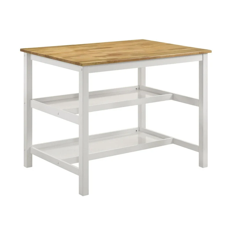 Prager Brown and White Kitchen Island Counter Table with Pot Rack