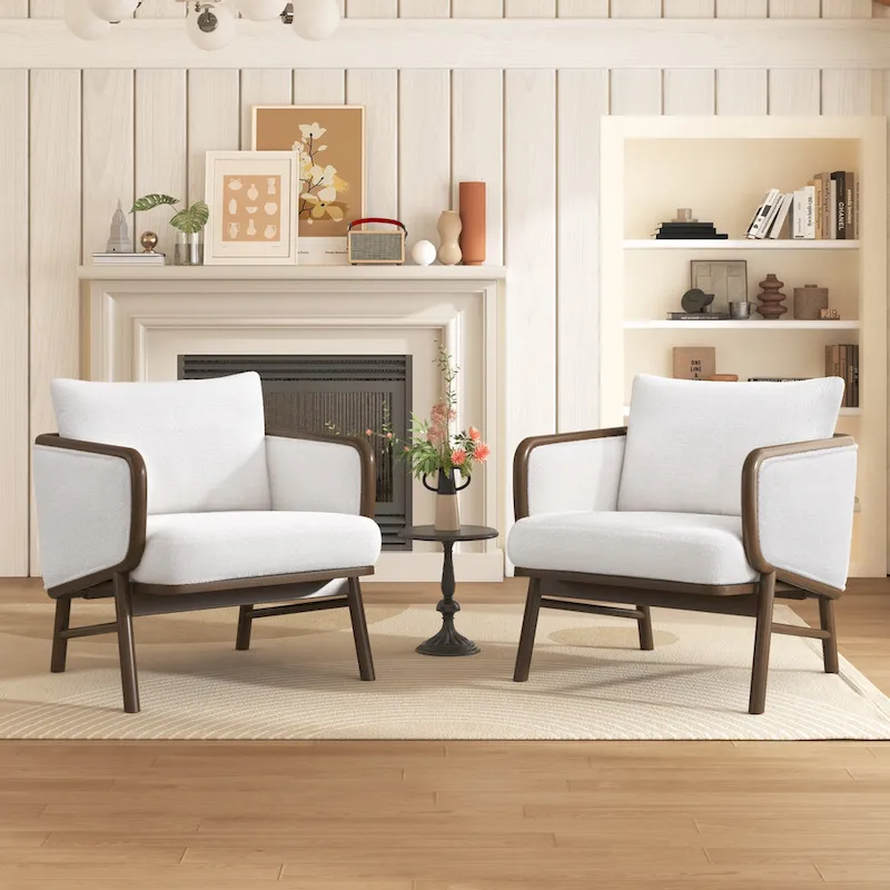 White Sherpa Bucket Accent Chairs, Set of 2